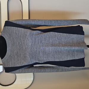 LOFT Gray And Navy Stripe Lightweight Sweater